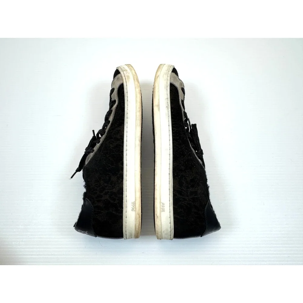 P448 John Leopard Faux Fur Lined Sneakers Women 39 US 8.5-9 Lace-up‎ Low Top